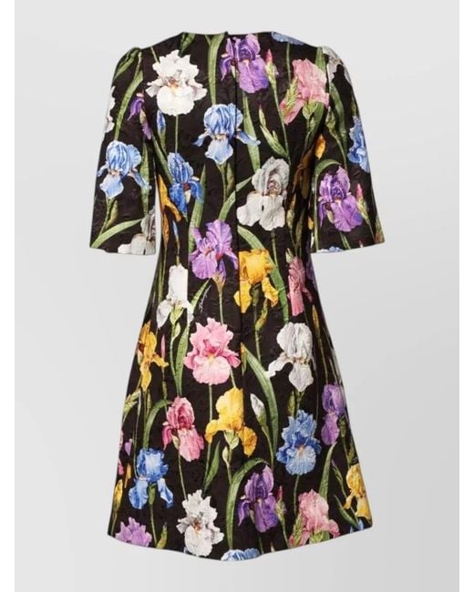 Dolce & Gabbana Brown Floral Brocade A-Line Knee-Length Dress