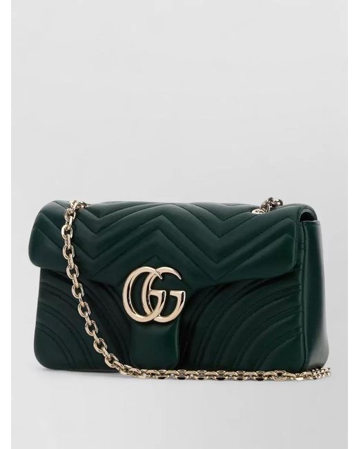 Gucci Green Gg Marmont Medium Nappa Leather Shoulder Bag
