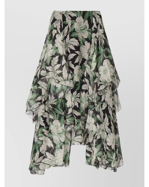 Loewe Women's White Layered Floral Silk Skirt