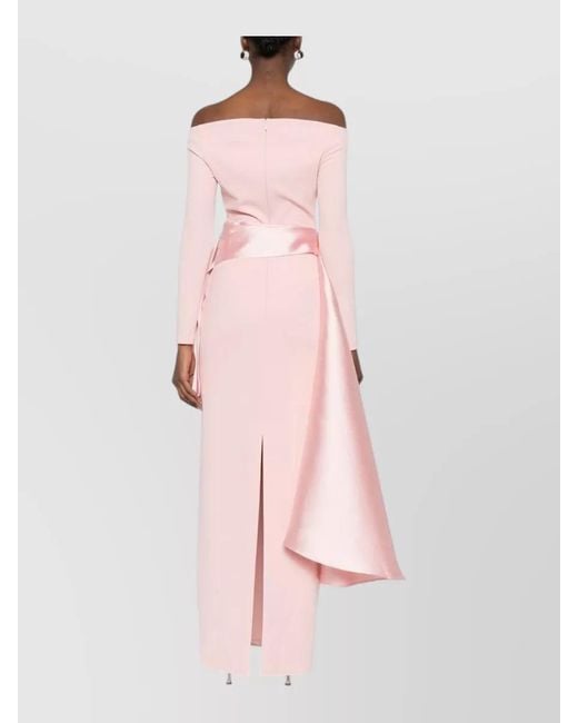 Solace London Pink Kiana Satin Off Shoulder Slit Gown