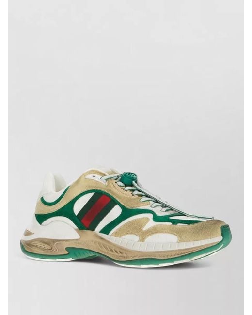 Gucci Green Suede Sneakers Round Toe Rubber Sole for men