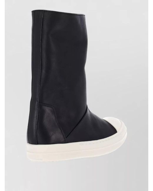Rick Owens Black Leather Ankle Sneakers Modern Silhouette Rubber Sole