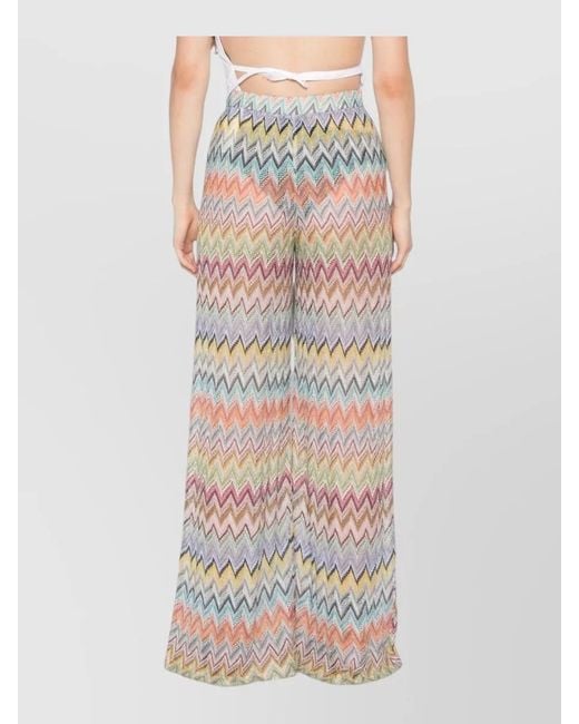 Missoni White High Waist Flared Trousers Summer Zigzag Pattern