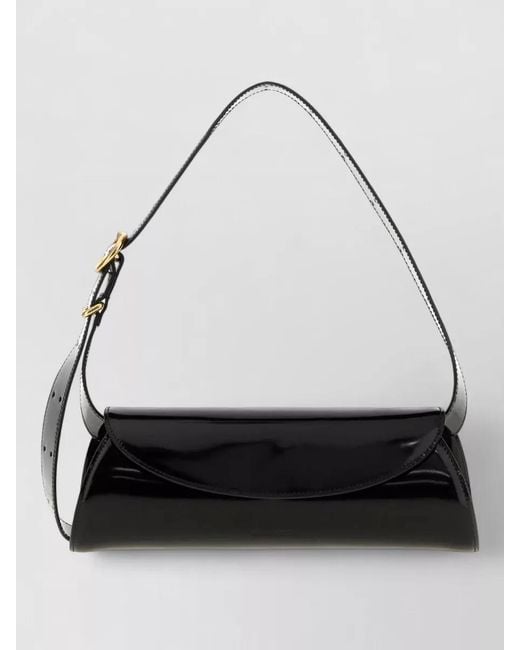 Jil Sander Black Leather Cannolo Small Shoulder Clutch Bag