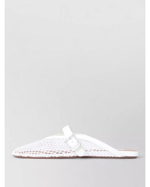 Alaïa White Leather Mesh Flat Slippers