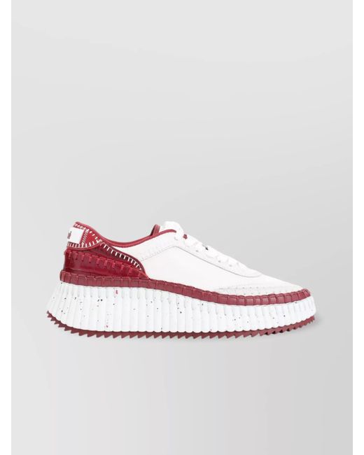 Chloé White Round Toe Low-Top Sneakers With Contrasting Sole