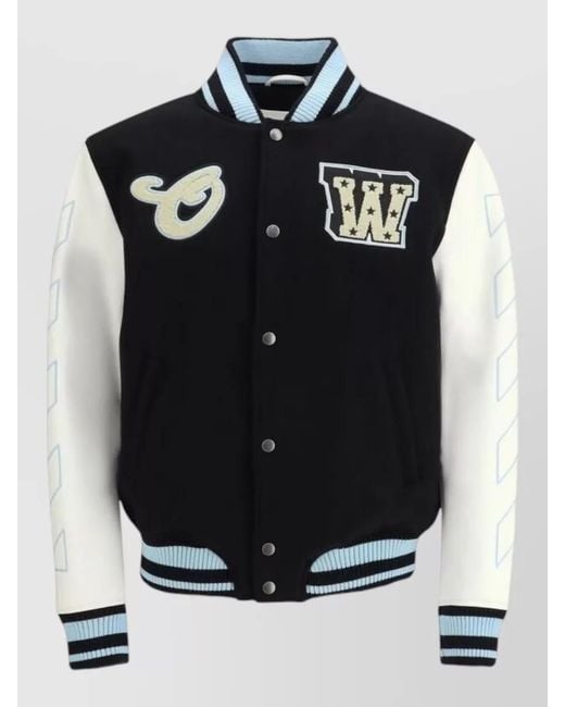 Off-White c/o Virgil Abloh Black Wool Varsity Bomber Jacket for men