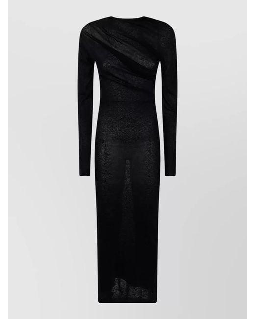 Paloma Wool Black Jojo Sheer Long Sleeve Draped Dress