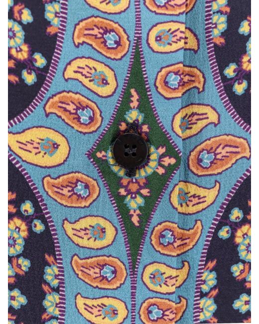 Etro Blue Paisley Print Crepe De Chine Long-Sleeved Shirt