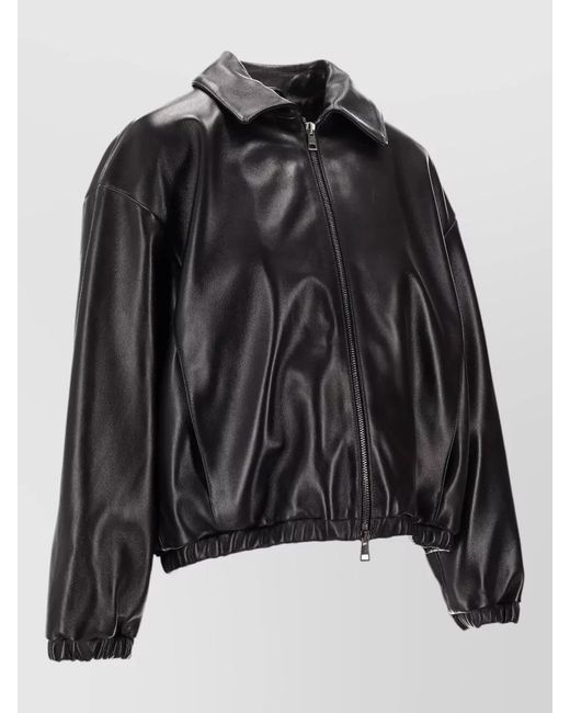 LA ROSE Black Nappa Jacket Collared Neck Elasticated Cuffs Hem