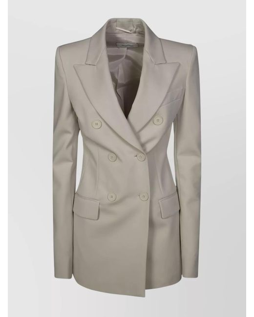 Sportmax Gray Double-Breasted Longline Jacket Structured Shoulders