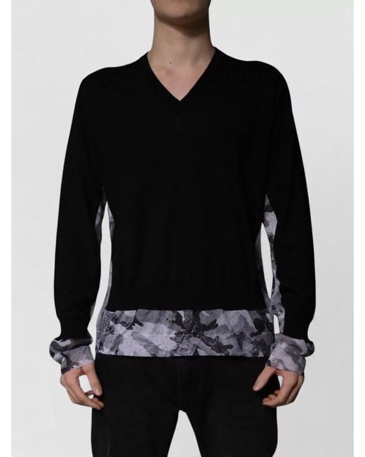 Dolce & Gabbana Black Camouflage V Neck Pullover Sweater for men