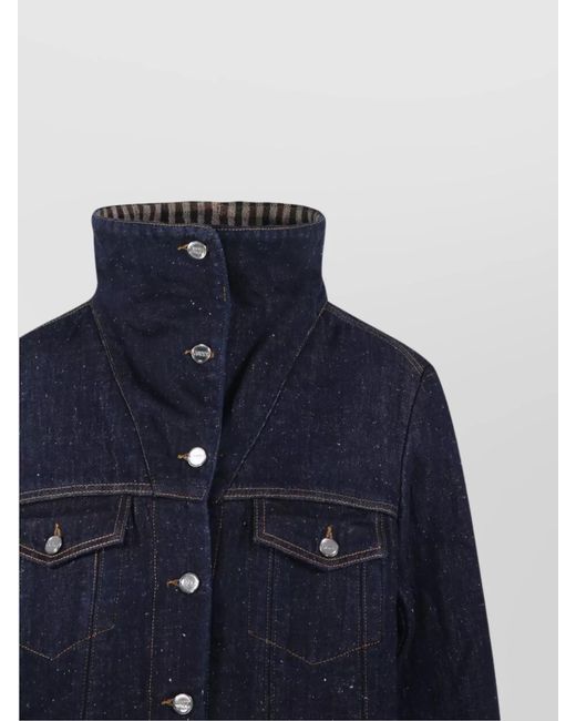 Ganni Blue Bonded Denim Jacket Stitch Detailing