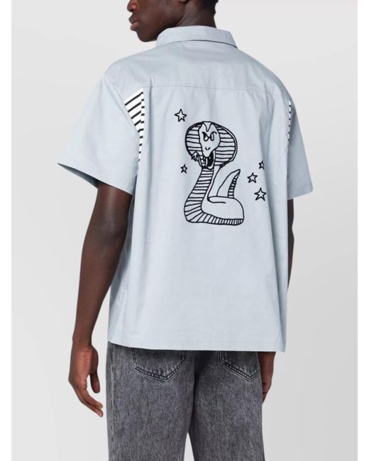 Brain Dead Blue Cotton Shirt With Chest Pocket And Graphic Print for men