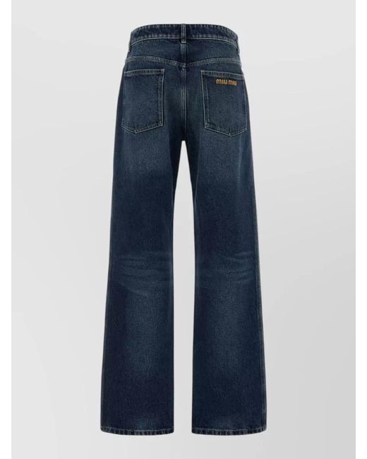 Miu Miu Blue High Rise Wide Leg Denim Trousers