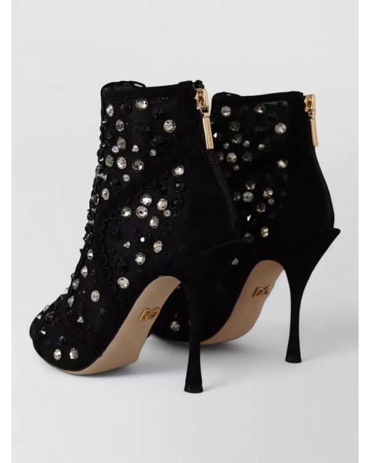 Dolce & Gabbana Black Crystals Heel Ankle Boots Peep Toe