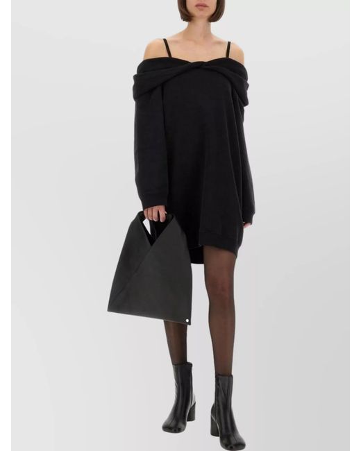 MM6 by Maison Margiela Black Cotton Off-Shoulder Hooded Mini Dress
