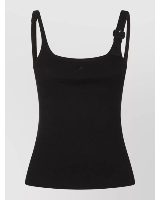 Courreges Black Cotton Asymmetric Ribbed Tank Top