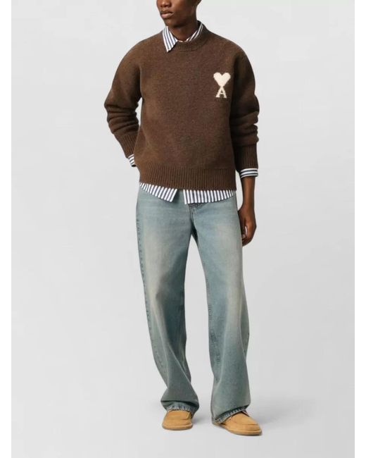 AMI Brown Alpaca Wool Crewneck Jumper for men
