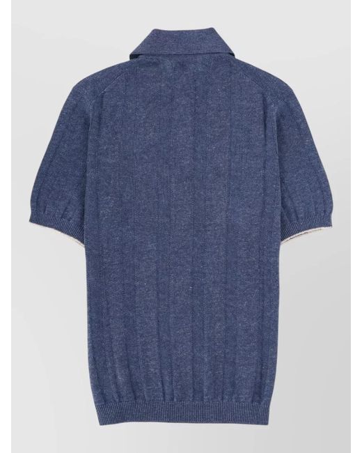 Brunello Cucinelli Blue Linen Knit Polo Shirt for men