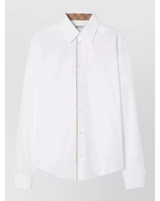 Burberry White Check Pattern Shirt Button Down Collar for men