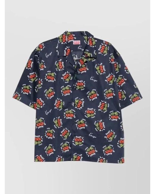 KENZO Blue Short Sleeve Cherry Print Shirt for men