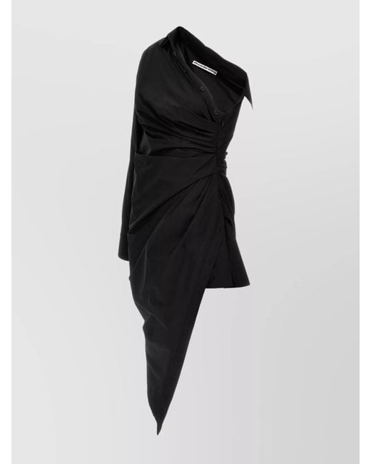 Alexander Wang Black Asymmetric One-Shoulder Cotton Midi Dress