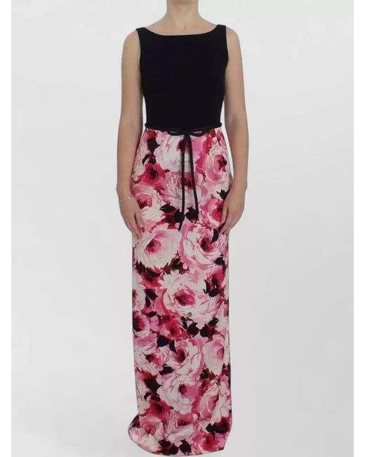 Dolce & Gabbana Red Floral Print Maxi Sheath Dress Boat Neck
