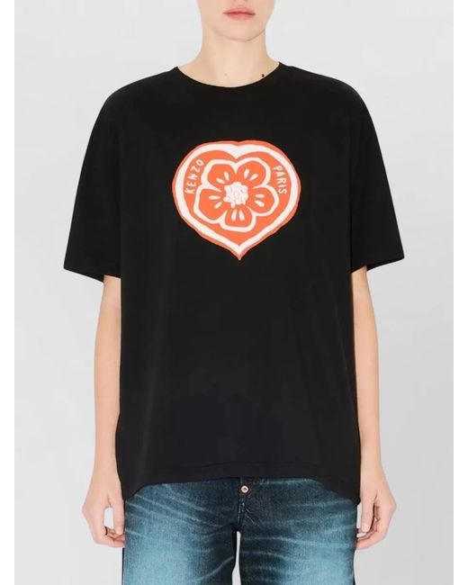 KENZO Black Cotton Loose-Fit Printed T-Shirt