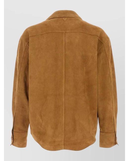 AMI Brown Suede Oversize Shirt Long Sleeves Chest Pocket for men