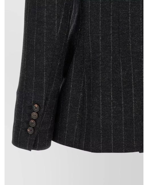 Brunello Cucinelli Black Pinstripe Blazer Wool Cashmere Peak Lapels