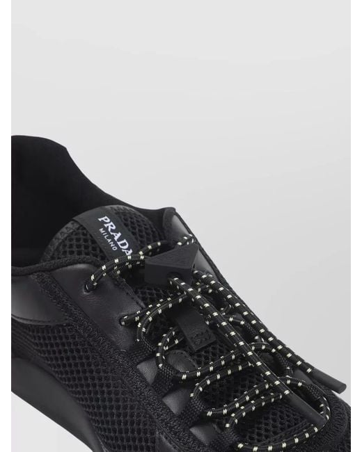 Prada Black Lace Up Mesh Sneakers Round Toe Rubber for men