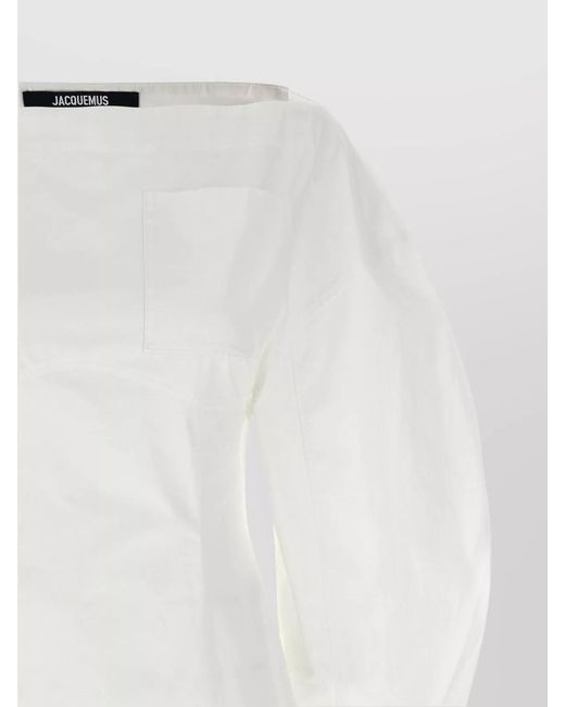 Jacquemus White Cotton Off-Shoulder Mini Shirt Dress