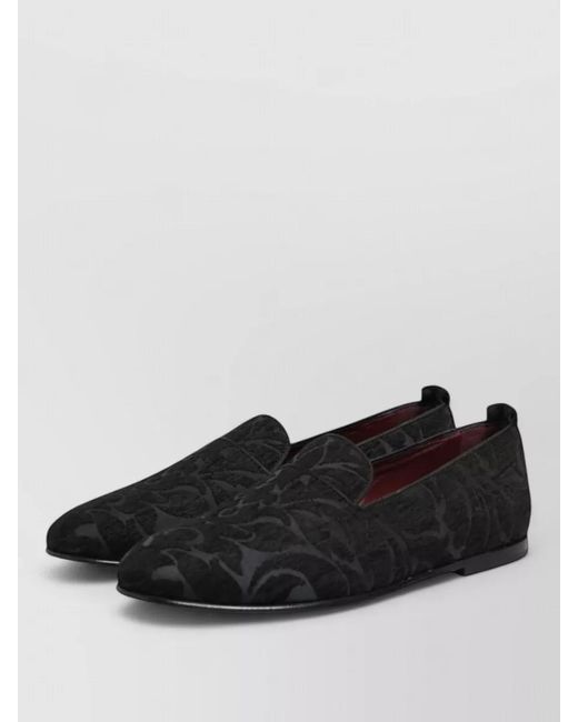 Dolce & Gabbana Black Floral-Pattern Loafers for men