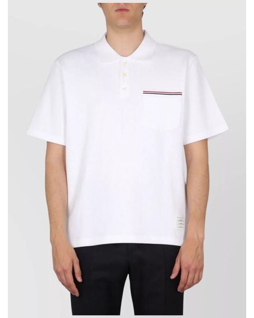 Thom Browne White Cotton Short-Sleeve Polo Shirt for men