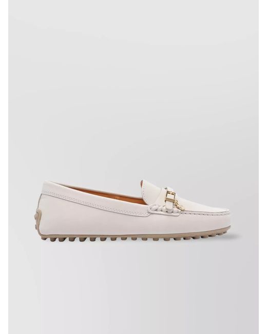 Tod's Natural Leather Loafers With Round Toe And Rubber Sole