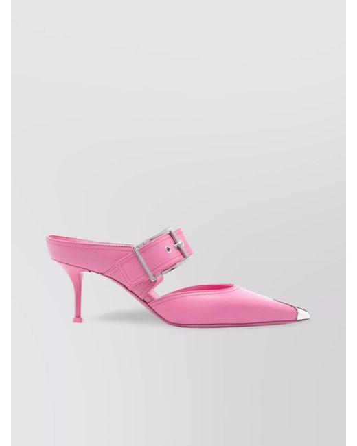 McQueen Pink Leather Buckled Mules