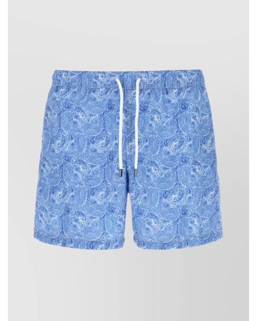 Fedeli Blue All-Over Print Swim Shorts With Back Pocket for men