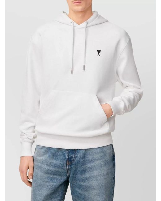 AMI White Cotton Logo-Embroidered Hoodie for men