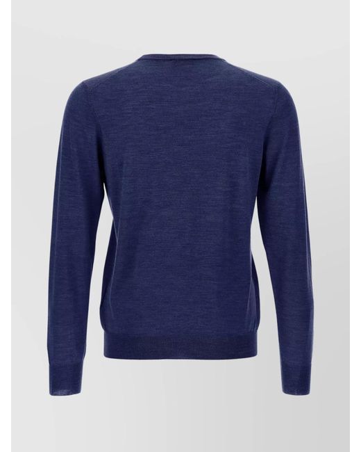 Barba Napoli Blue Wool Silk Crew-Neck Jumper for men