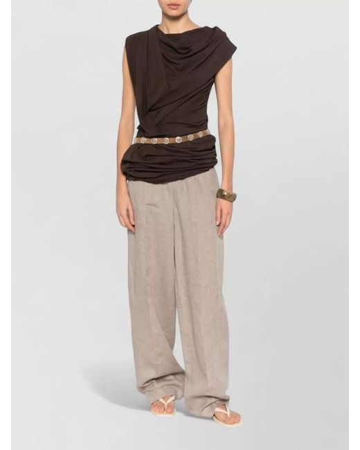 Fabiana Filippi Natural Wide Leg Trousers Lightweight Fabric Side Pockets