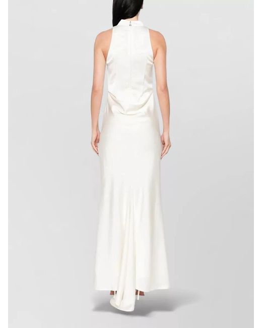 ROTATE BIRGER CHRISTENSEN White Satin High Neck Gown Draped Waist