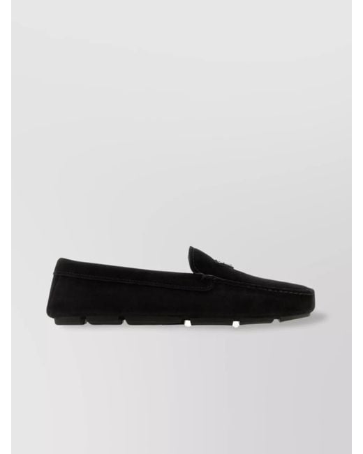 Prada Black Suede Loafers With Round Toe And Rubber Sole for men