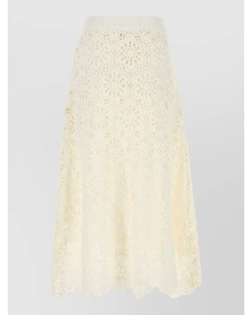 Farm Rio Natural Crochet Skirt Lace Design Floral Pattern