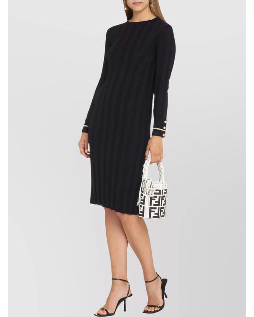 Max Mara Blue Virgin Wool Ribbed Knee-Length Dress