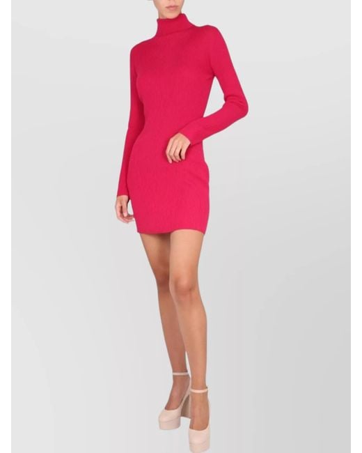 DSquared² Pink Virgin Wool High Neck Mini Dress