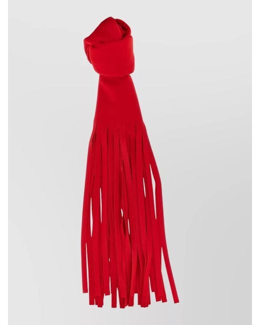 Sportmax Red Avocado Motif Scarf Fringe Detailing
