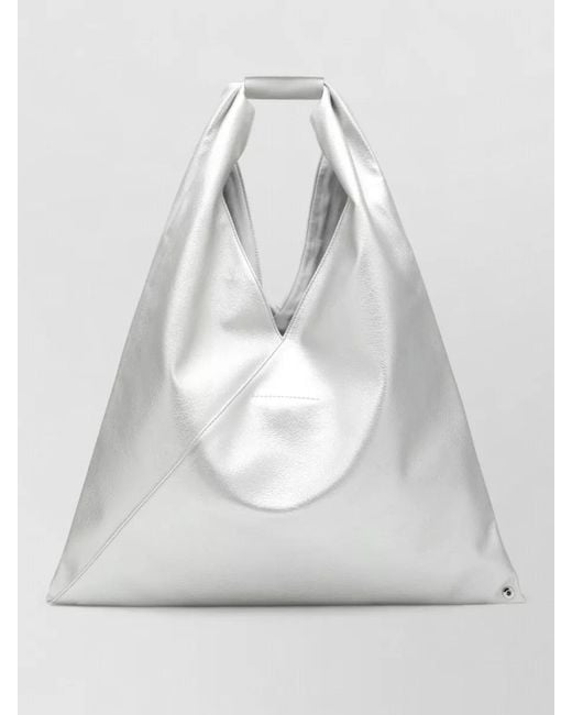 MM6 by Maison Margiela White Tote Bag Metallic Finish Seam Detail Handle