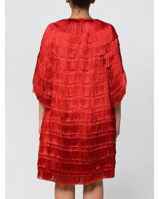 Dolce & Gabbana Red Silk Fringe Short-Sleeve Knee-Length Dress