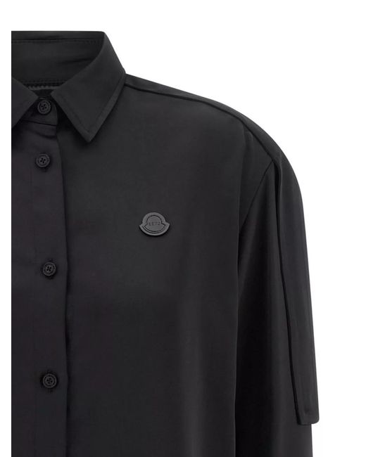 Moncler Genius Black Satin Long-Sleeve Logo Shirt